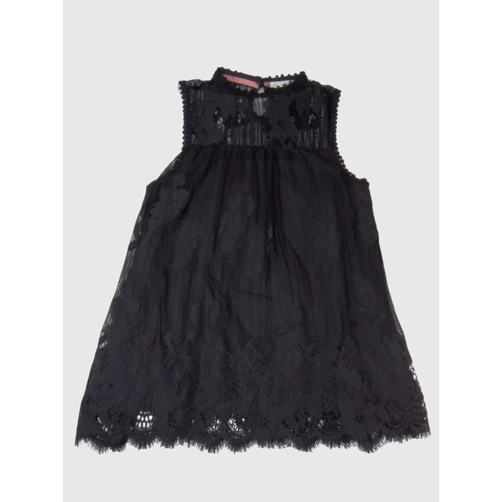Coco + Jameson Womens Black Floral Lace Mock Neck Sleeveless Boho Top S 4341